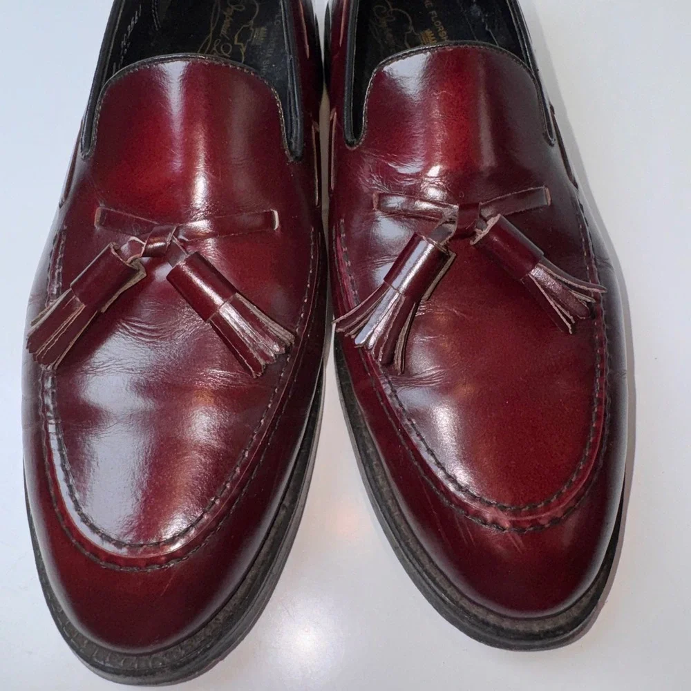 Florsheim Tassel Loafer Mens 8 D Burgundy Imperial Quality Vintage Leather 92170